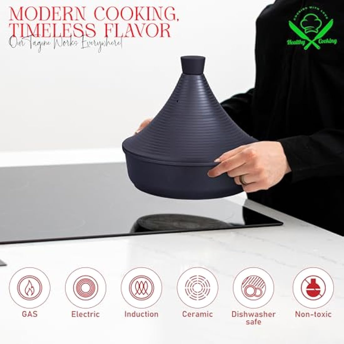 INTIGNIS Nonstick Moroccan Tagine Pot – 28cm Induction Casserole Dish