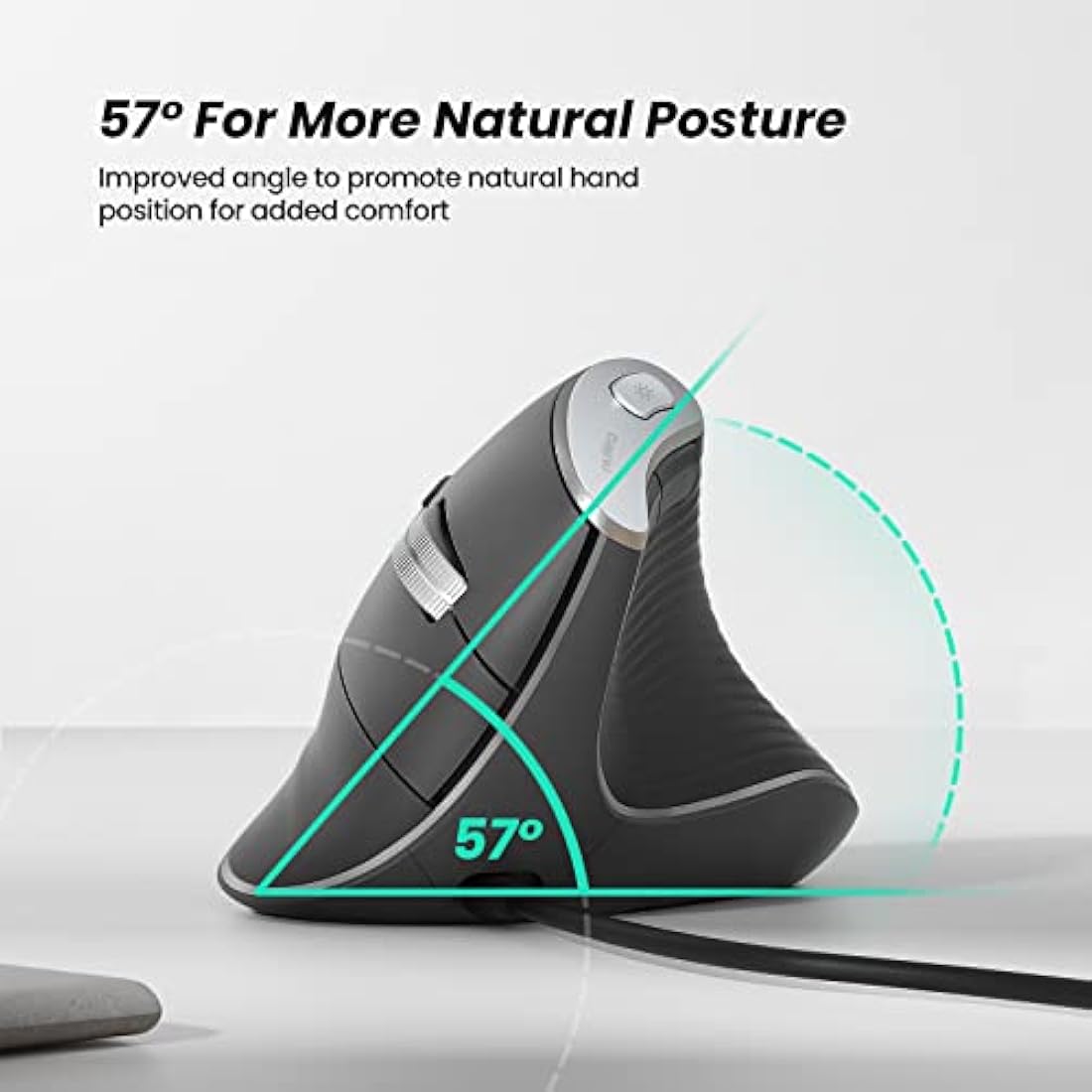 Nulea Wired Vertical Ergonomic Mouse – 3200 DPI & 11 RGB Modes, Grey