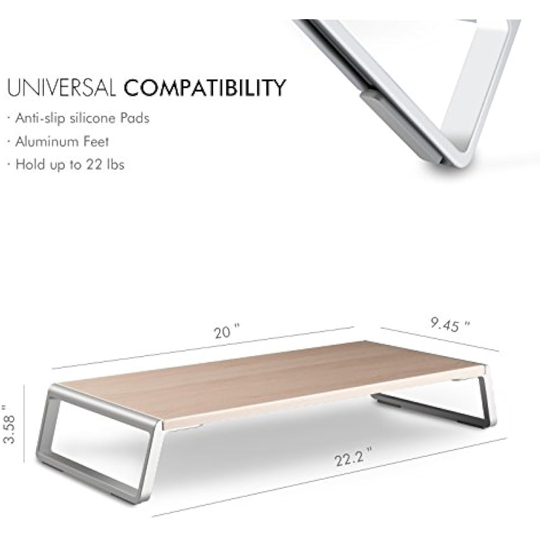 ThingyClub Monitor Stand Riser – Ergonomic MDF Desk Organizer, White Birch