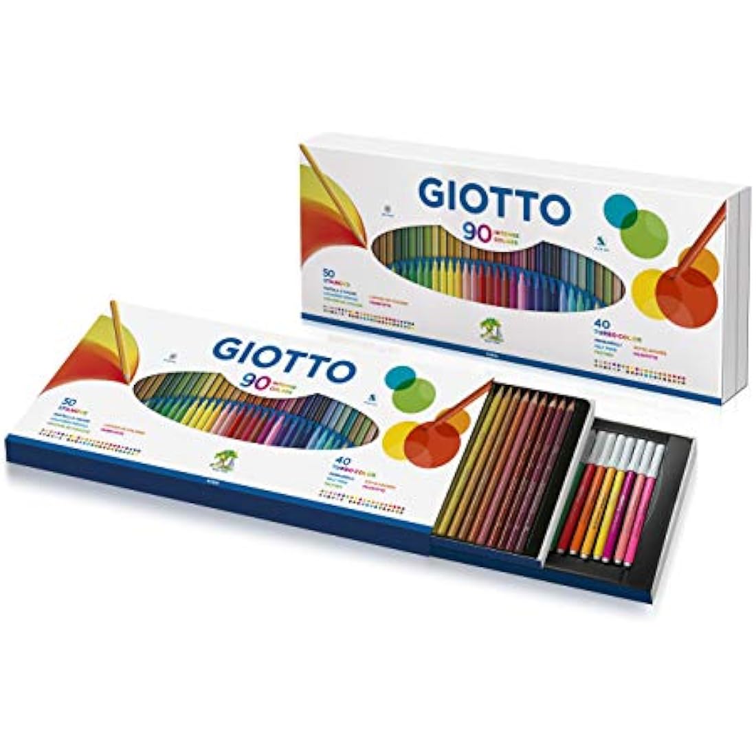 Giotto 90pc Art Set – 40 Felt-Tip Pens & 50 Coloured Pencils Gift Box