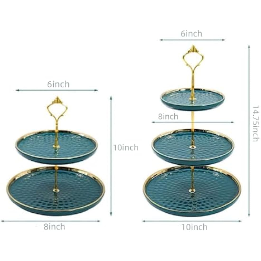 MEETOZ 2-Set Round Porcelain Tiered Cupcake Stand with Gold Rod - Green
