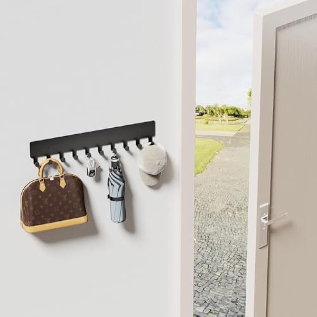 Key Holder for Wall – 10 Metal Hooks, Matte Black Key Rack