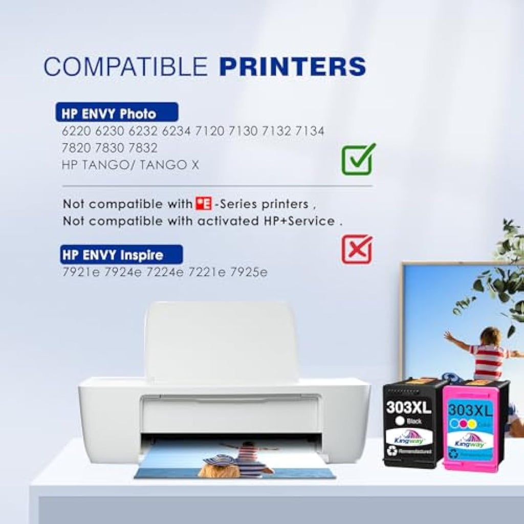 Kingway 303XL Ink Cartridges for HP ENVY Photo 6230 7130 7830 | 2 Pack