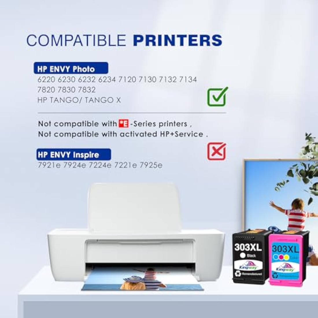 Kingway 303XL Ink Cartridges for HP ENVY Photo 6230 7130 7830 | 2 Pack