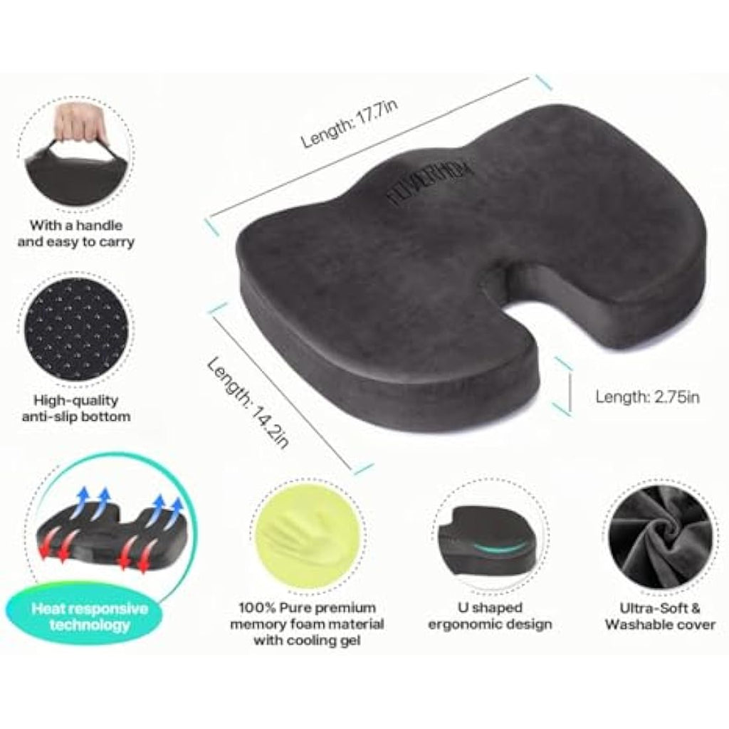 Foverhom Gel Memory Foam Seat Cushion – Orthopedic Tailbone Relief