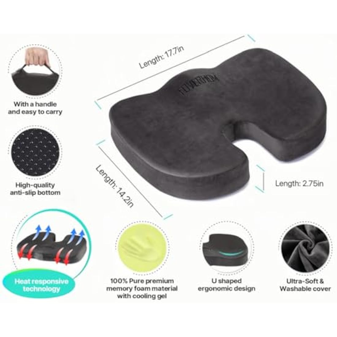 Foverhom Gel Memory Foam Seat Cushion – Orthopedic Tailbone Relief