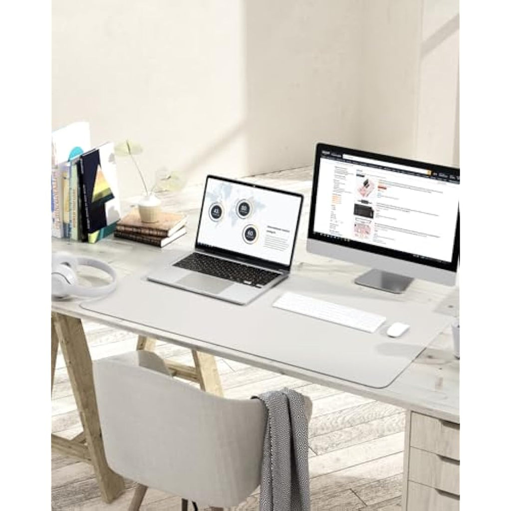 YSAGi PVC Leather Desk Pad – Waterproof Non-Slip Writing Mat, Gray (90x43cm)