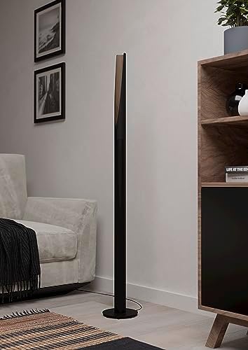 Eglo Barbotto LED Floor Lamp – Black Steel & Wood Uplighter, 54"