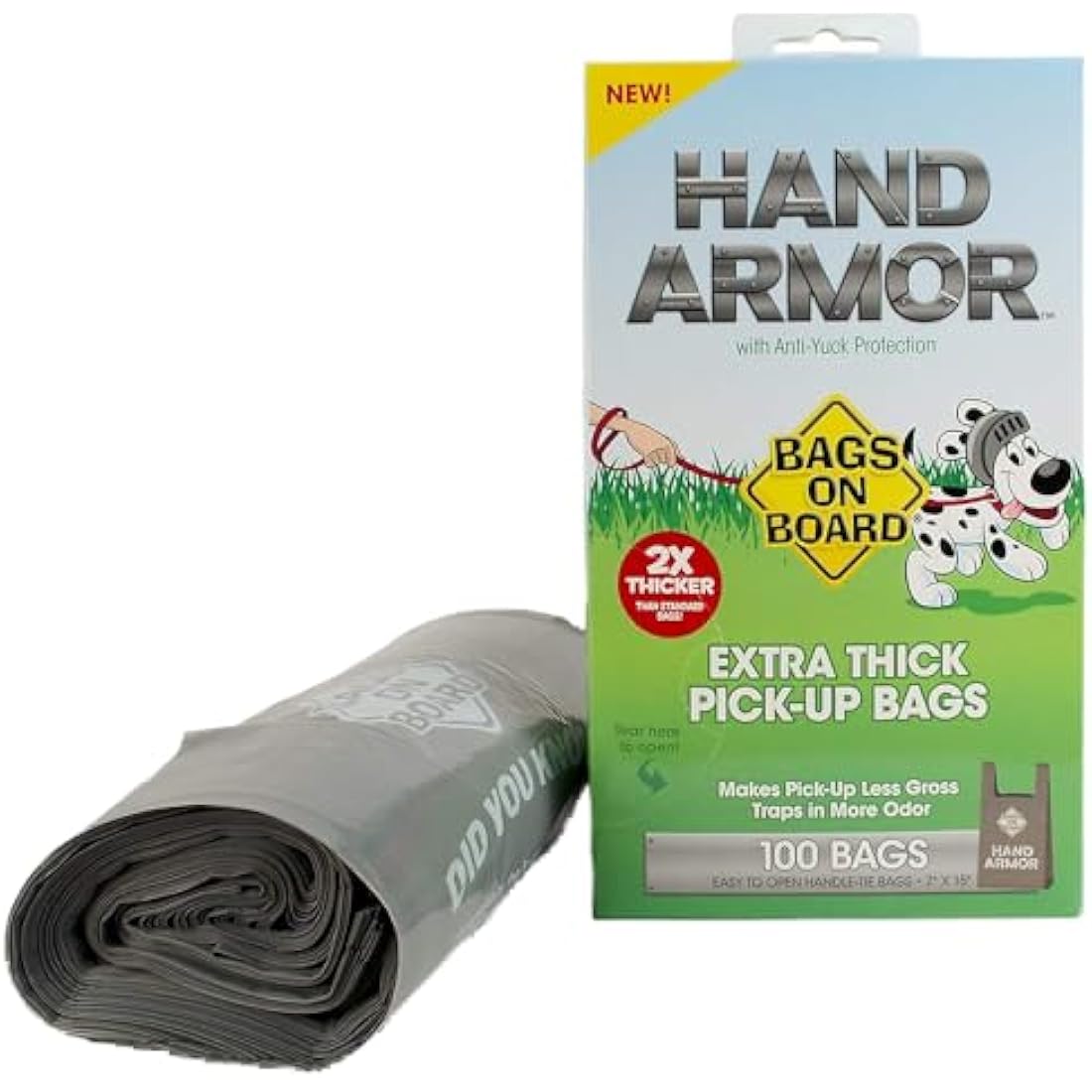 Bags on Board Hand Armour Extra Thick Dog Poo Bags with Handles, 100ct