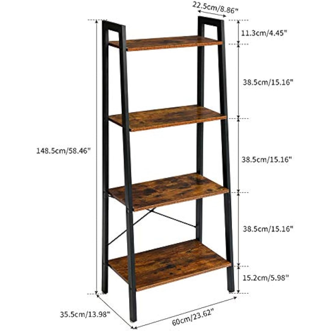 IBUYKE 4-Tier Ladder Shelf – Industrial Metal and Wood Bookshelf