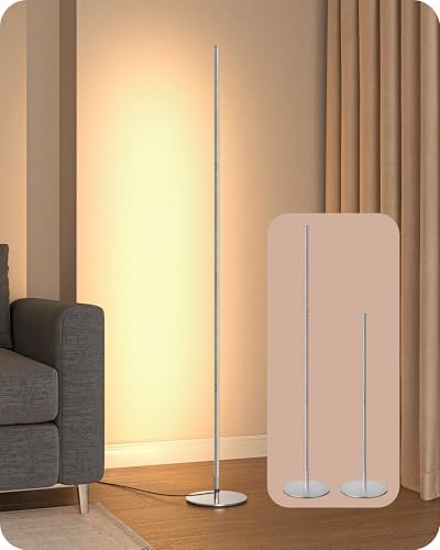 EDISHINE LED Floor Lamp | Dimmable Minimalist Silver Corner Standing Lamp