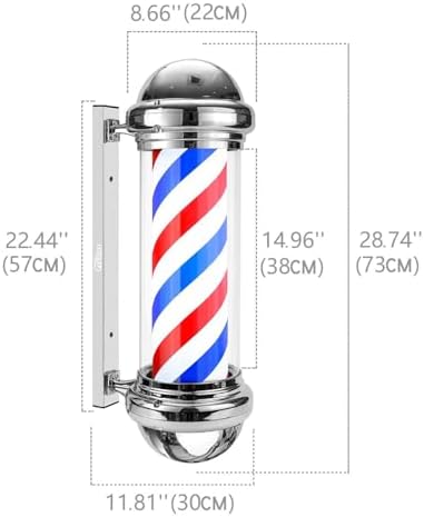 WDZD 29'' Silver Barber Pole Light | LED Rotating Wall Mount Salon Sign