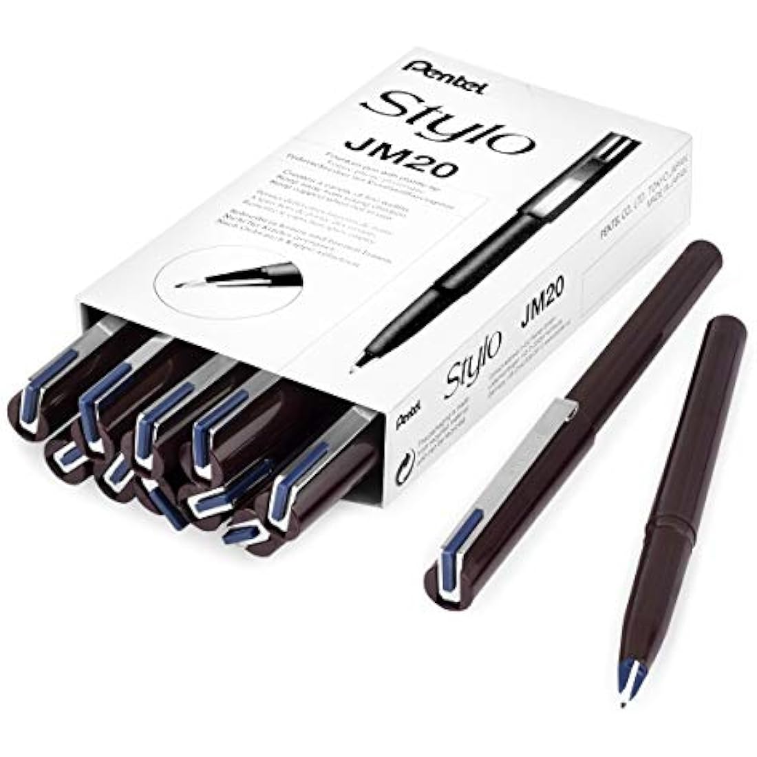 Pentel JM20 Stylo Disposable Fountain Pen, Navy Blue Ink – 12 Pack