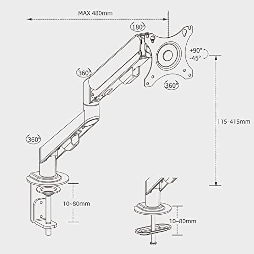 HILLPORT Single Monitor Arm – Gas Spring Desk Mount for 17-34" Screens