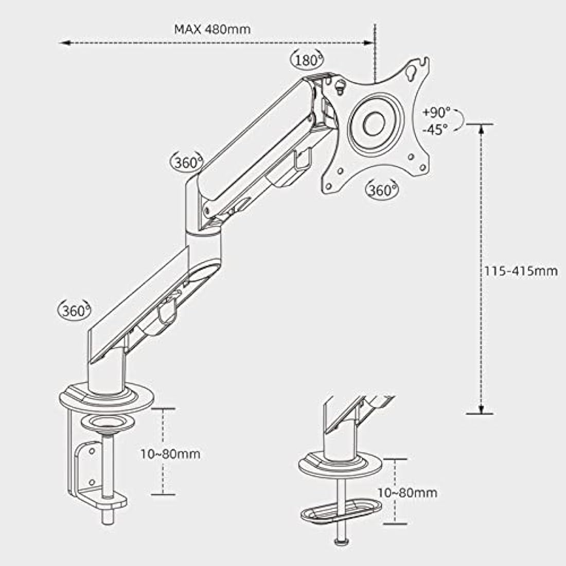 HILLPORT Single Monitor Arm – Gas Spring Desk Mount for 17-34" Screens
