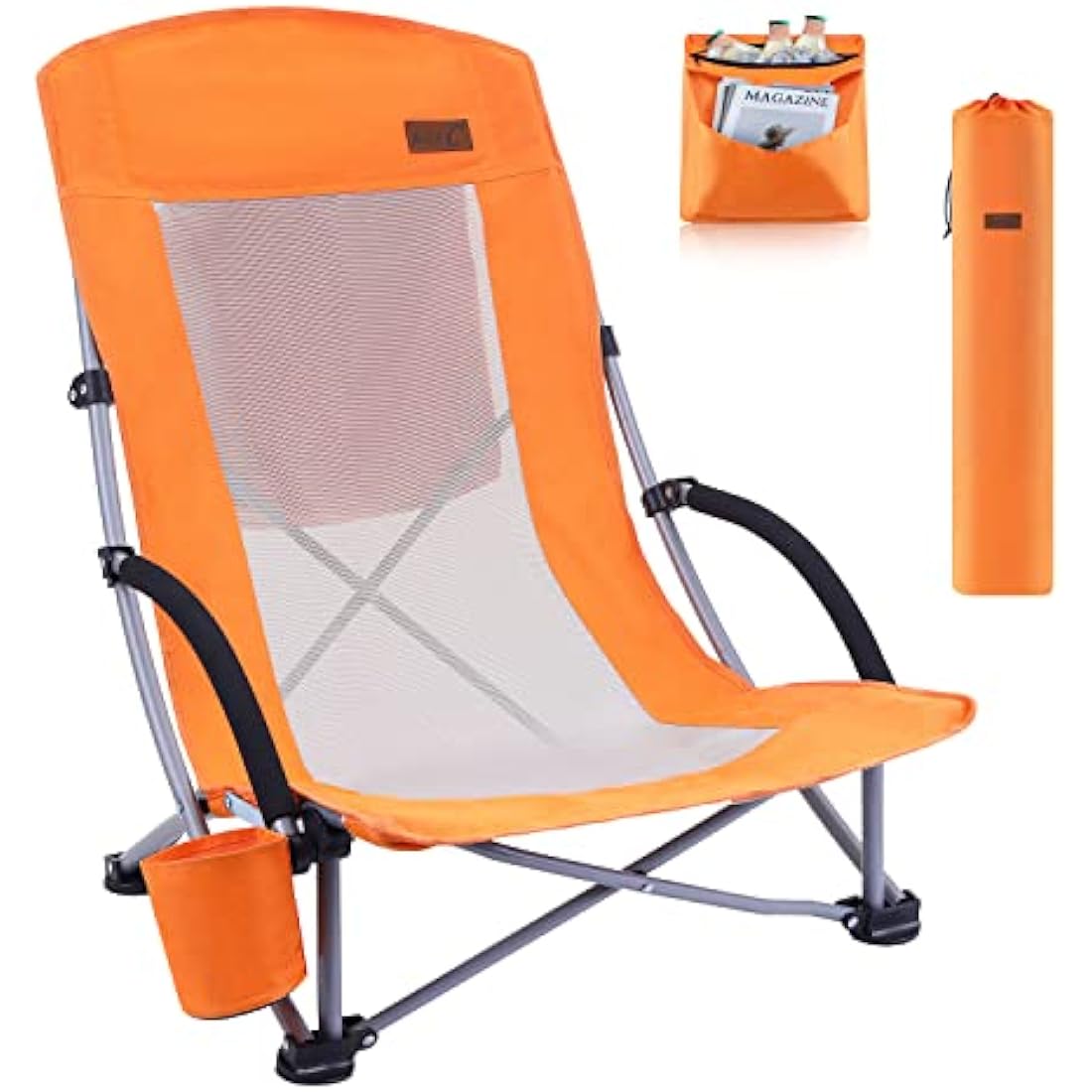 Nice C High Back Beach Camping Chair with Cooler Bag & Cup Holder – Orange