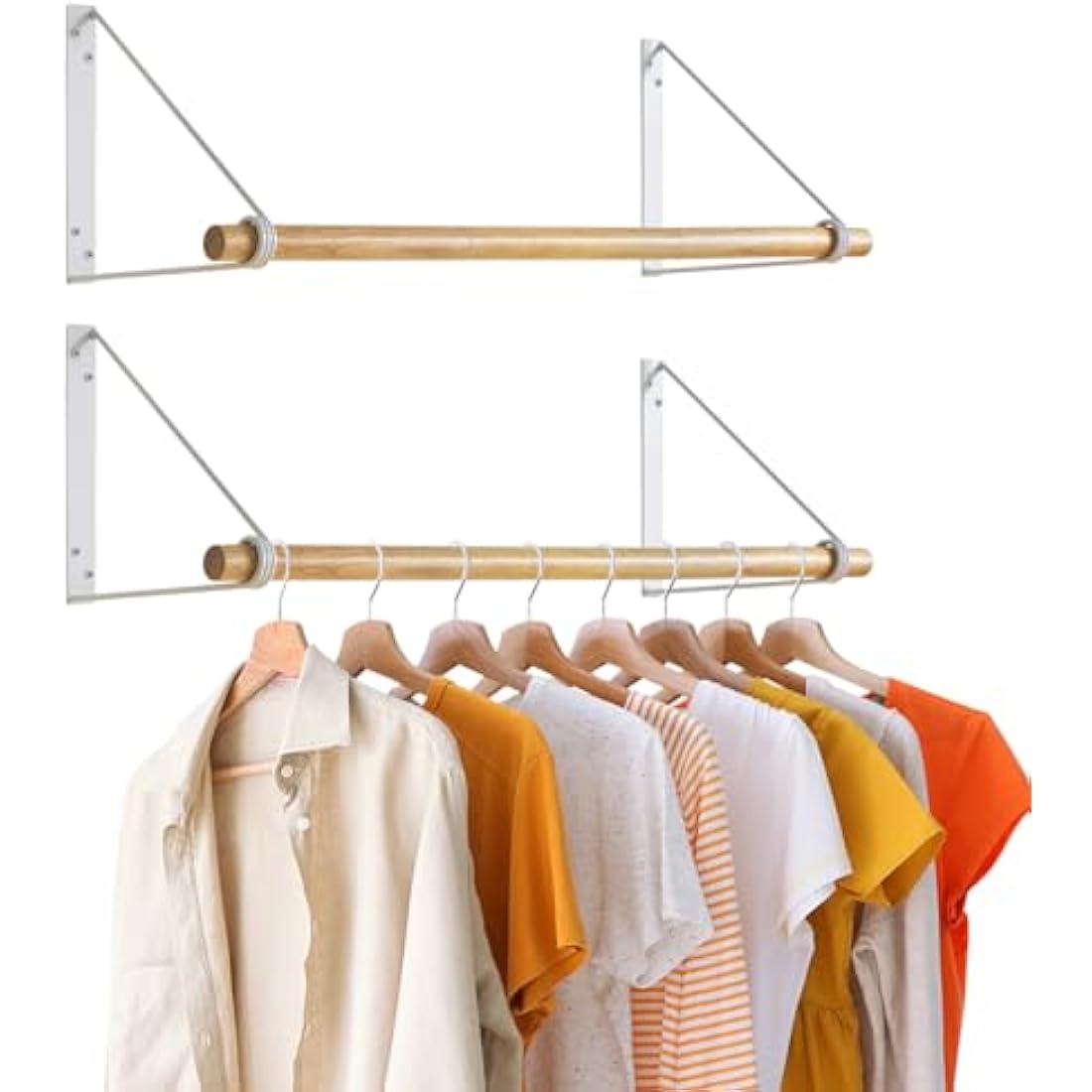 IBUYKE Wall Mounted Wood Coat Rack – Industrial White Clothes Rail