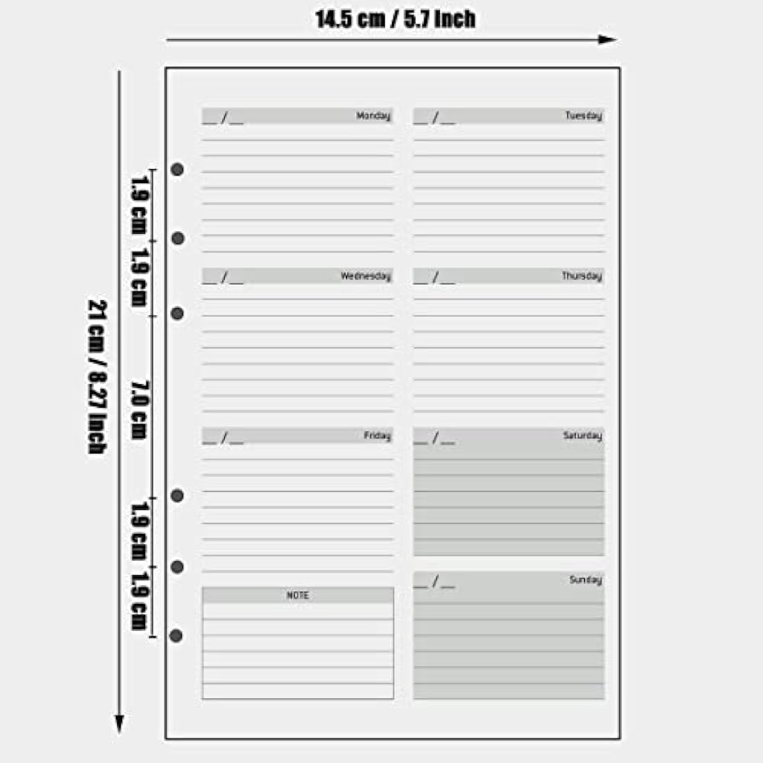 Undated A5 Weekly Planner Refill | 100gsm 6-Ring Binder Insert