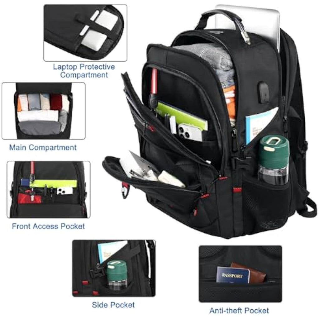 Z-MGKISS 17.3 Inch Travel Laptop Backpack | 52L Extra Large TSA Bag - Black
