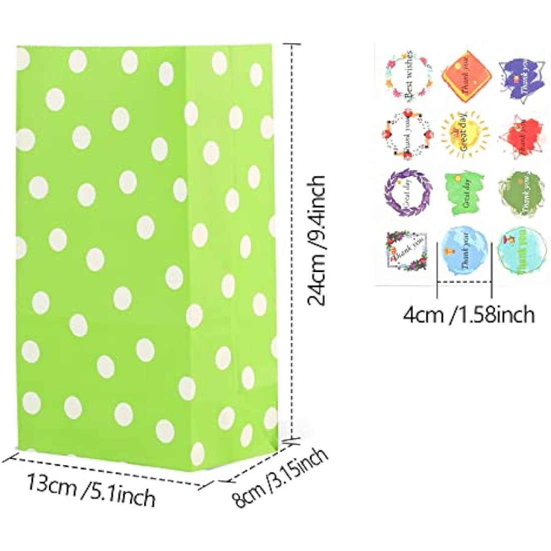 TOOELMON 50pcs Kraft Paper Party Bags with Stickers – Dots Goodie Treat Bags