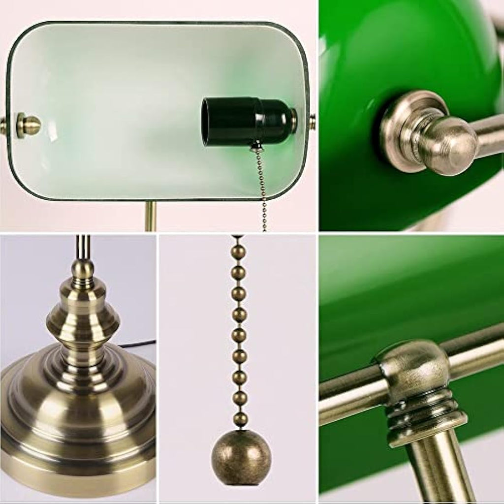 Jolof Store Green Glass Bankers Desk Lamp | Satin Brass Finish