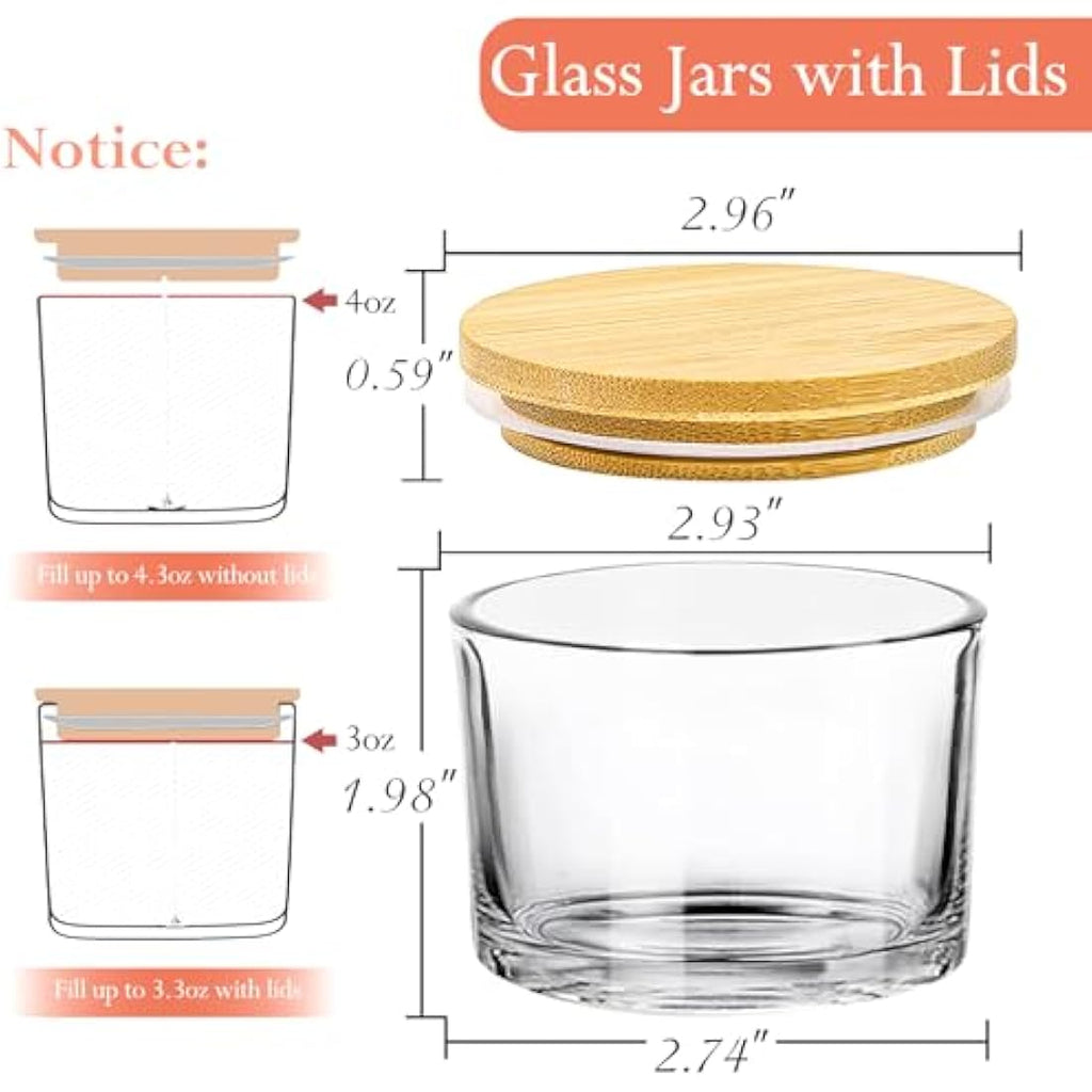 CONNOO 4oz Clear Glass Candle Jars with Bamboo Lids - 15 Pack Bulk