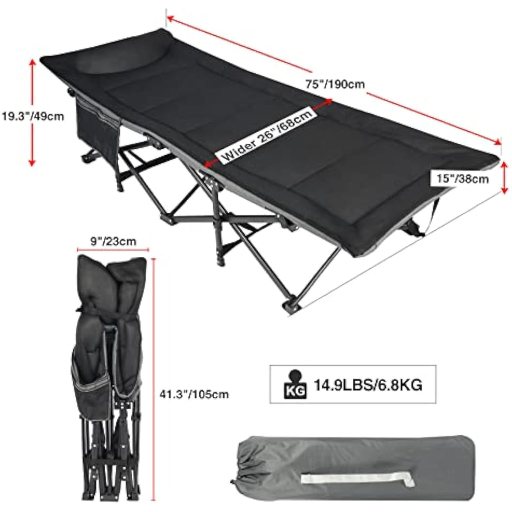 REDCAMP Heavy Duty Folding Camping Cot | Extra Wide Bed with Cushion