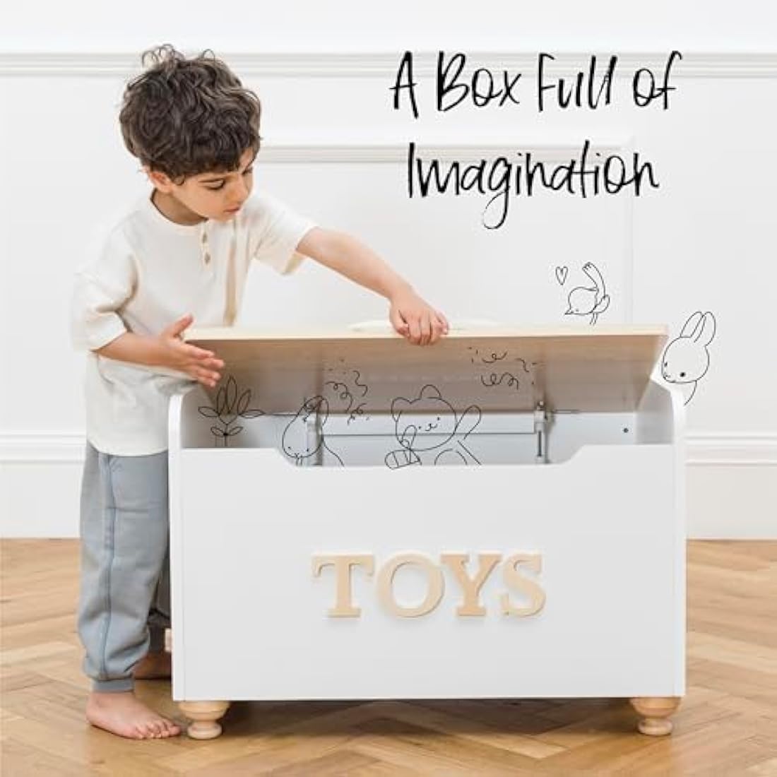 Le Toy Van Wooden Toy Box – White Storage Chest with Soft Close Lid