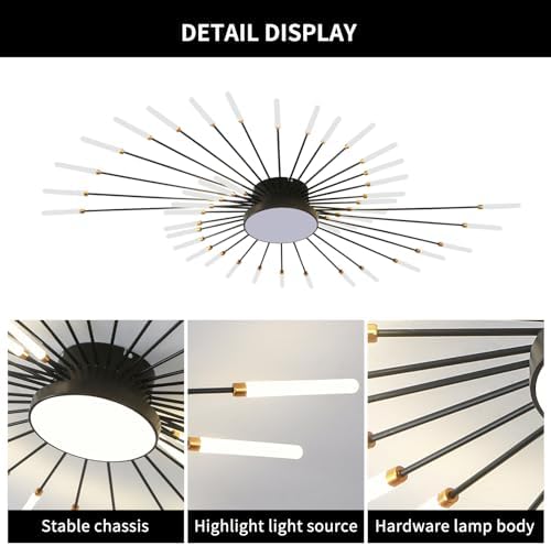 Modern LED Firework Ceiling Light – 43-Head Flush Mount Black