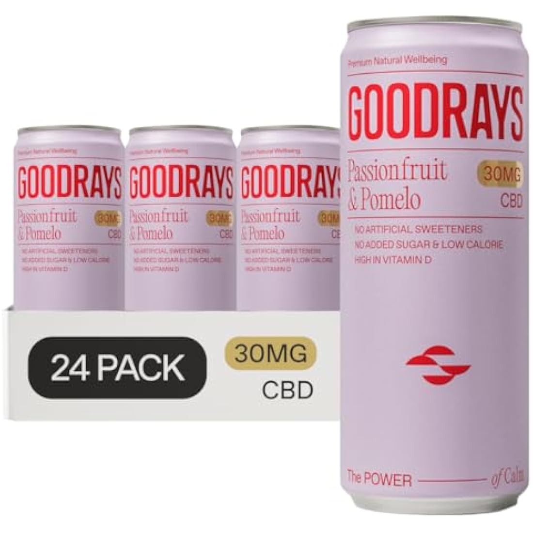 Goodrays 30mg CBD Drink – Passionfruit & Pomelo – 24 x 250ml Cans