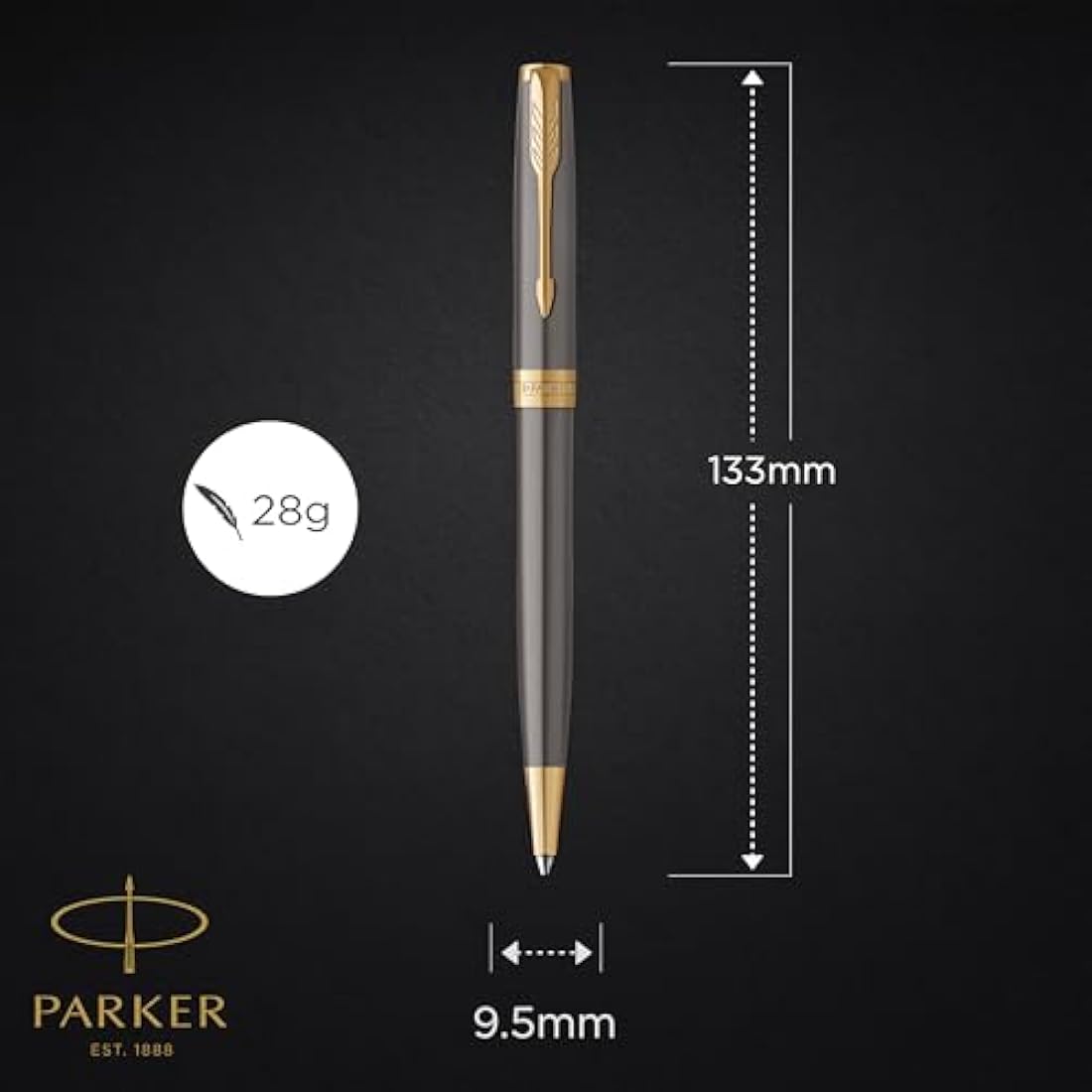 Parker Sonnet Ballpoint Pen – Grey Lacquer with Gold Trim, Medium Point