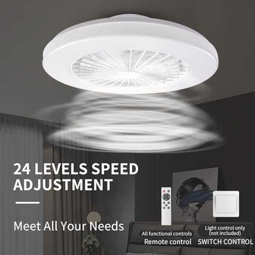 BKZO Modern LED Ceiling Fan with Light | 24 Speeds & Dimmable – White