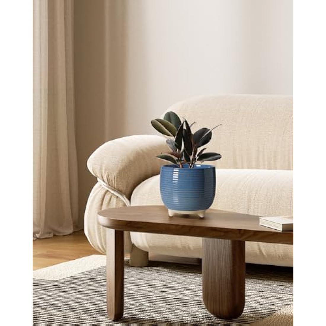 LE TAUCI Ceramic Plant Pots | Set of 2 Indoor Planters with Drainage Blue