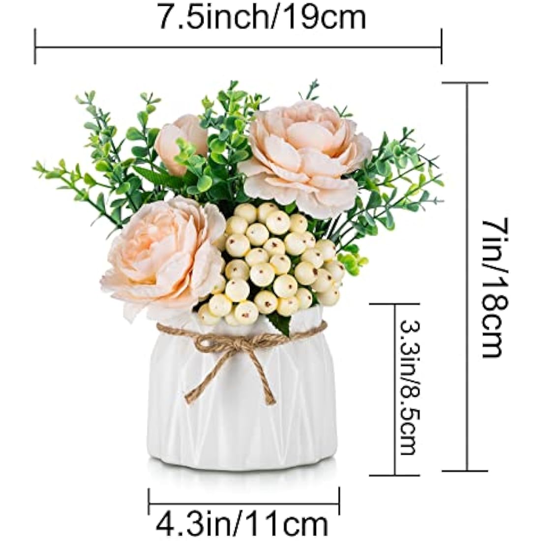 Blosmon Artificial Pink Silk Roses in Ceramic Vases - 2 Piece Table Decor