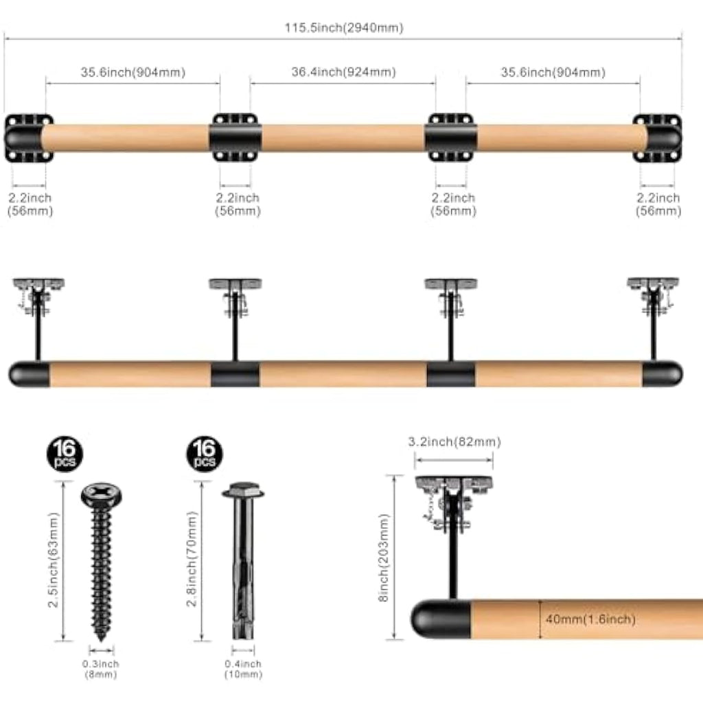 Wall Mounted Wooden Ballet Barre – Adjustable Dance Bar
