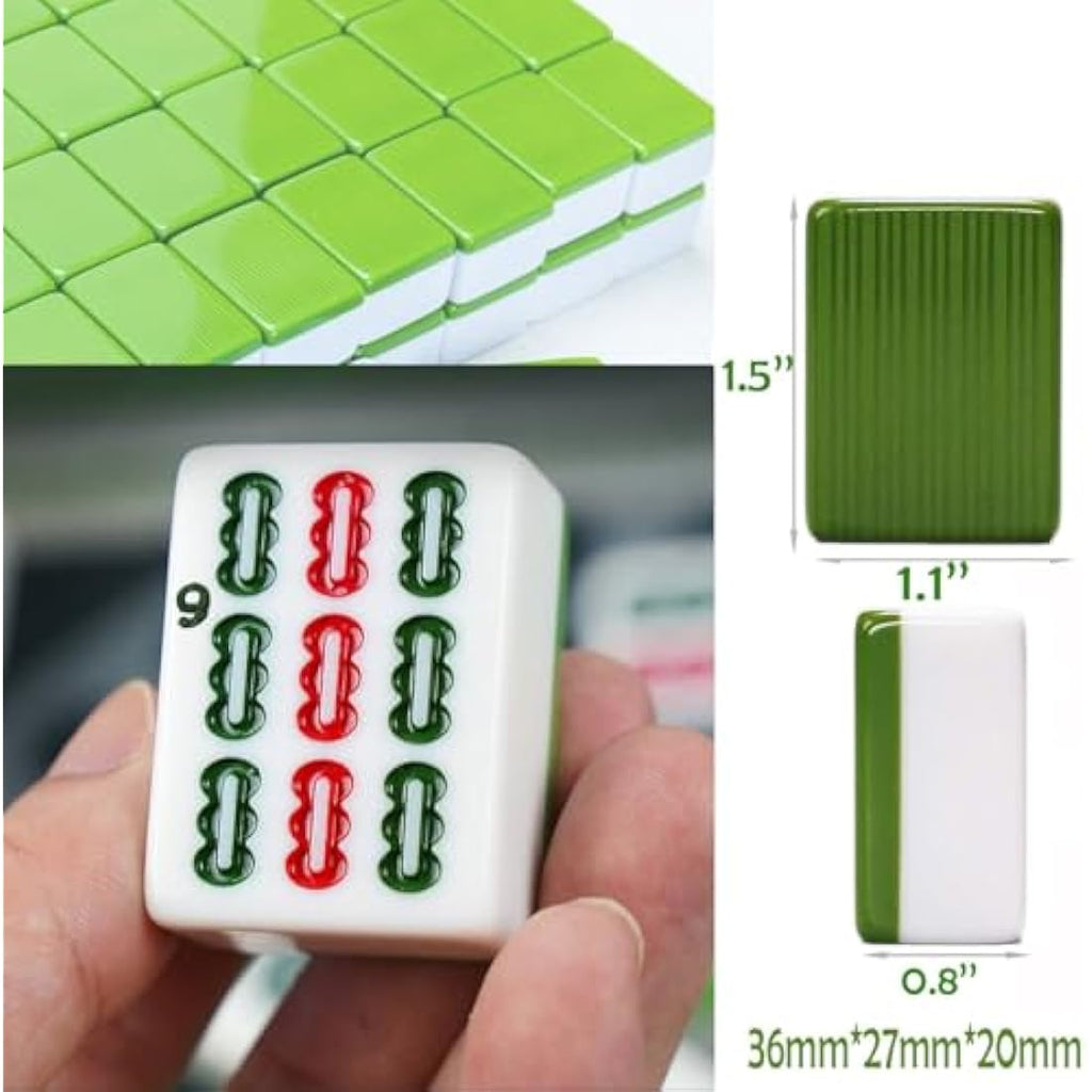LANYOTA Chinese Mahjong Set | Large 36mm Green Tiles with Travel Case