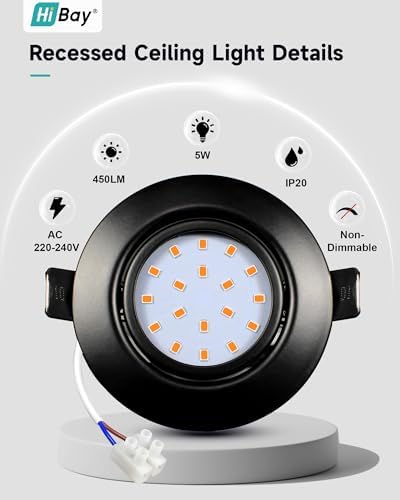 HiBay 8-Pack LED Downlights – Ultra Slim 5W Tilt Recessed Spotlights, Black