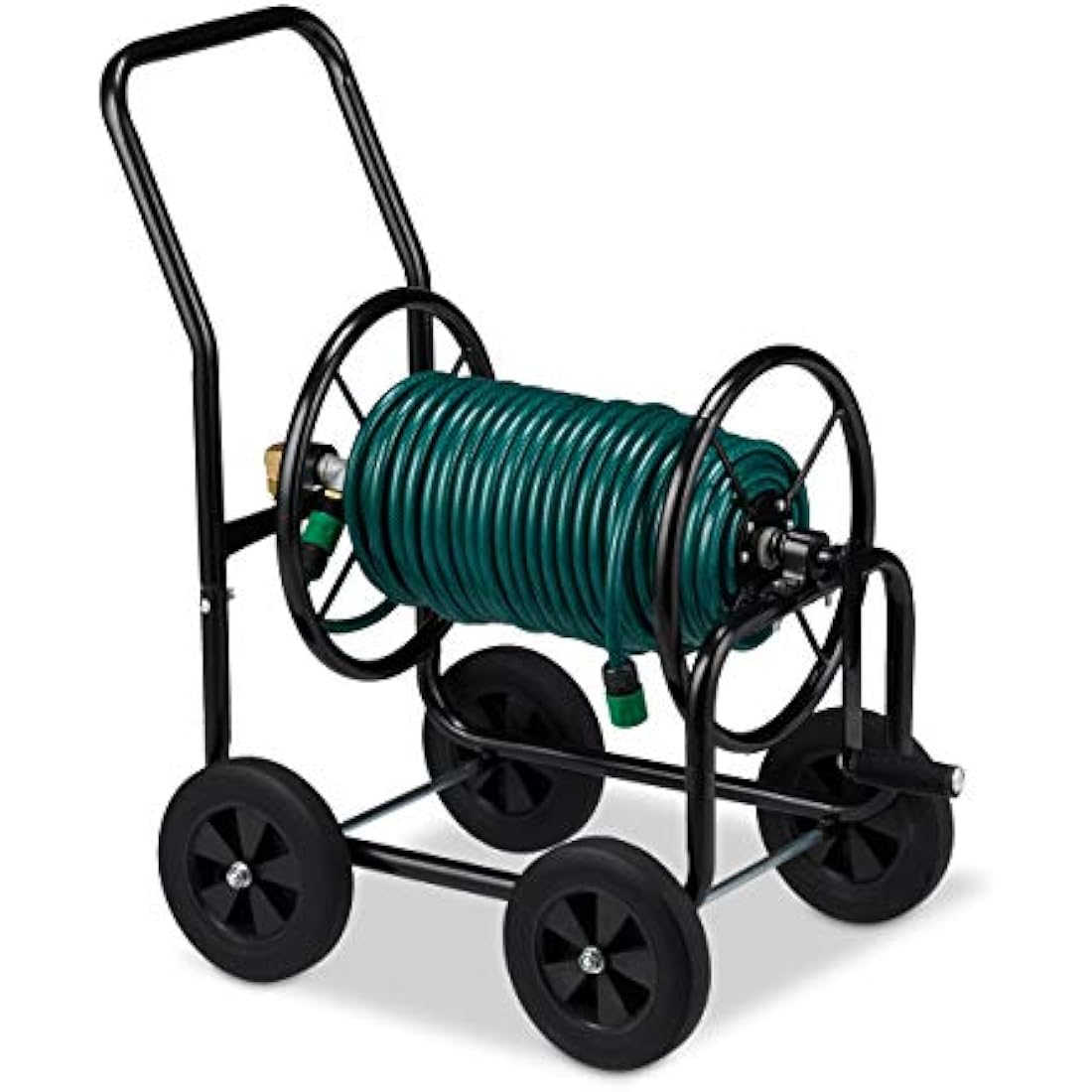 Relaxdays Metal Garden Hose Cart – 4-Wheel Mobile Reel for 60m Hose