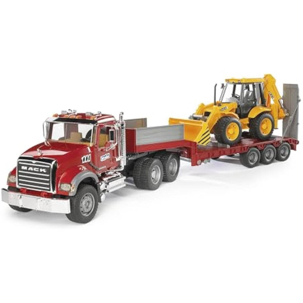 MACK Granite Truck Low Loader with JCB 4CX Backhoe Loader Toy Set