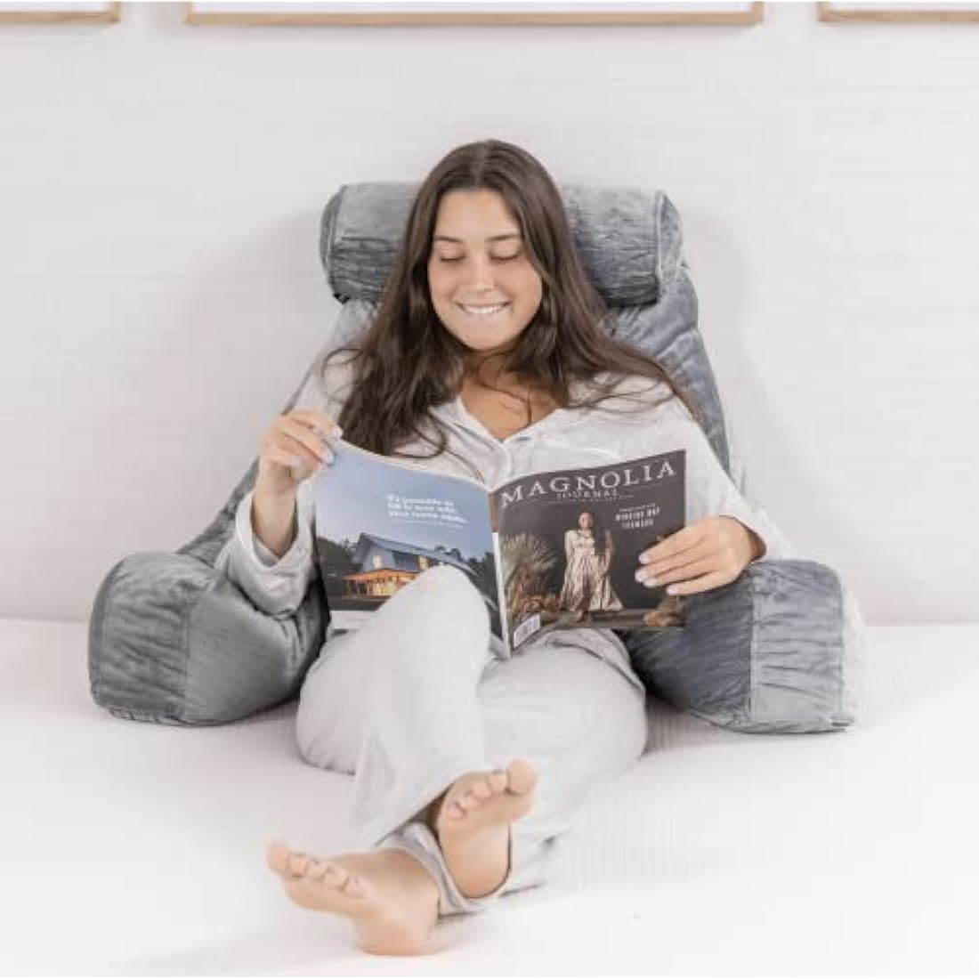 Milliard Reading Pillow XL – Shredded Memory Foam Backrest with Neck Roll