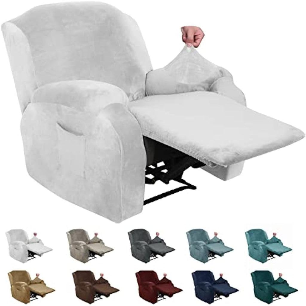 XINEAGE Velvet Recliner Slipcover | 4-Piece Stretch Chair Cover - White