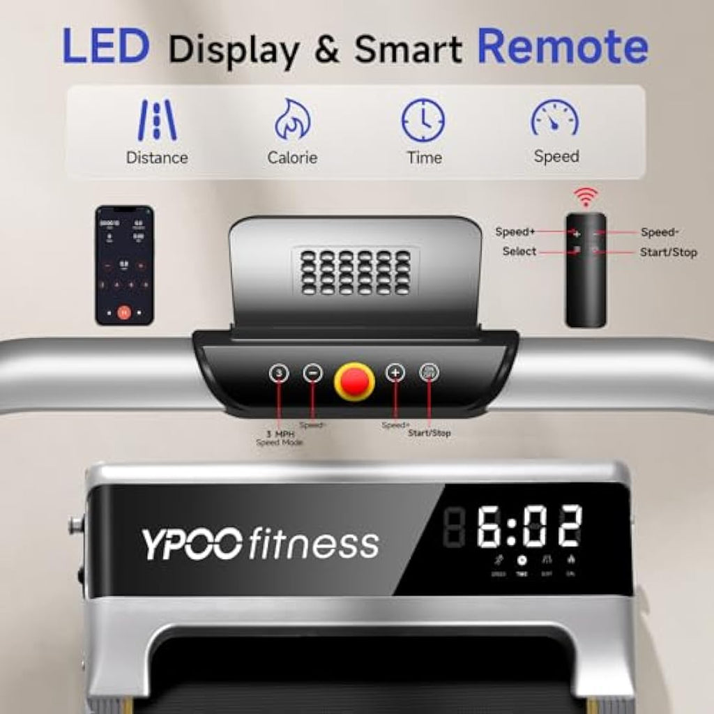 YPOO 3-in-1 Walking Pad with Incline | Foldable Under Desk Treadmill