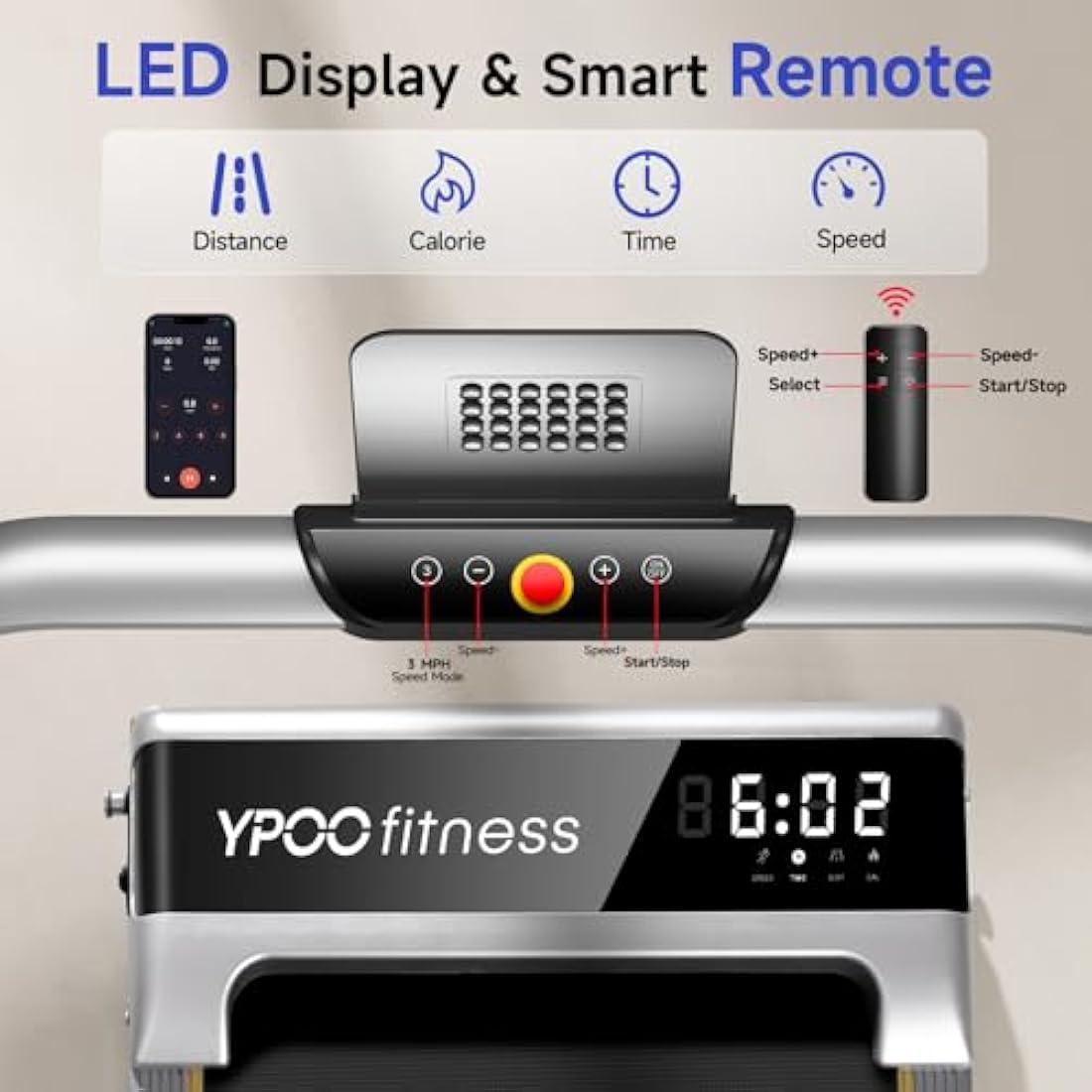YPOO 3-in-1 Walking Pad with Incline | Foldable Under Desk Treadmill
