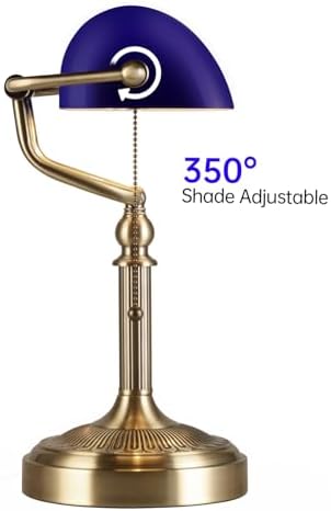 Blue Glass Bankers Desk Lamp – Adjustable Vintage Office Light