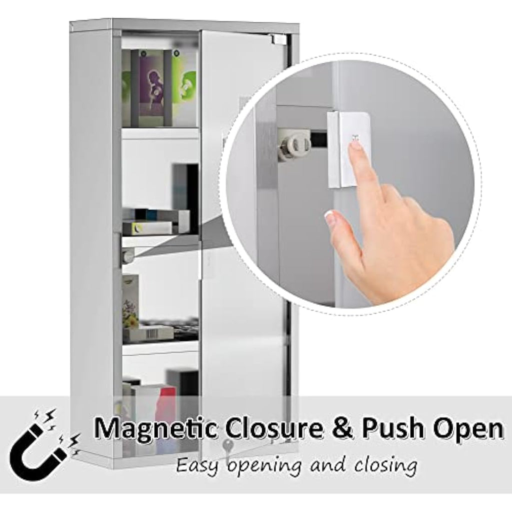 HOMCOM 4-Tier Stainless Steel Medicine Cabinet | Lockable Wall Storage