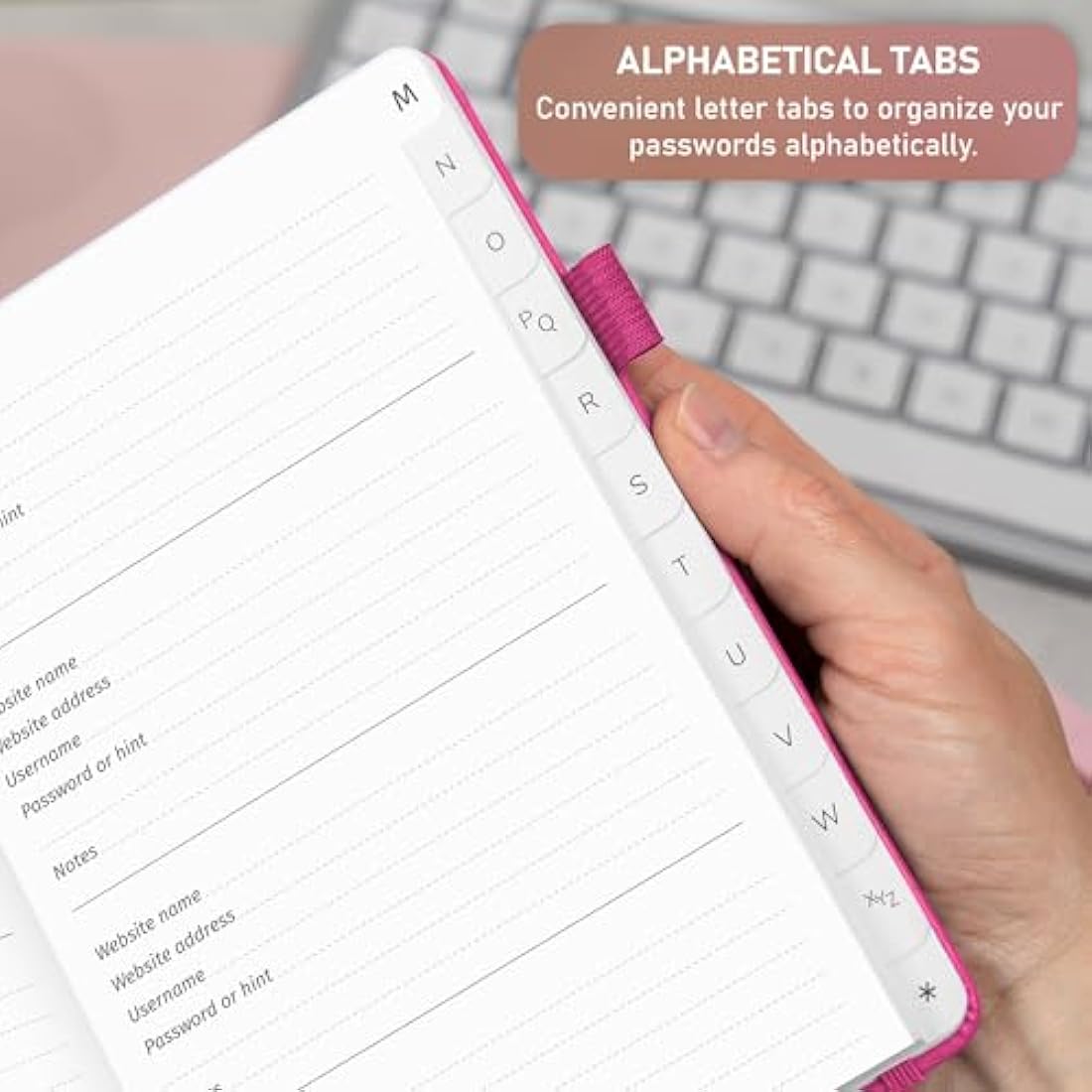 Jolof Store GoGirl Password Book with Alphabetical Tabs - Hot Pink Medium
