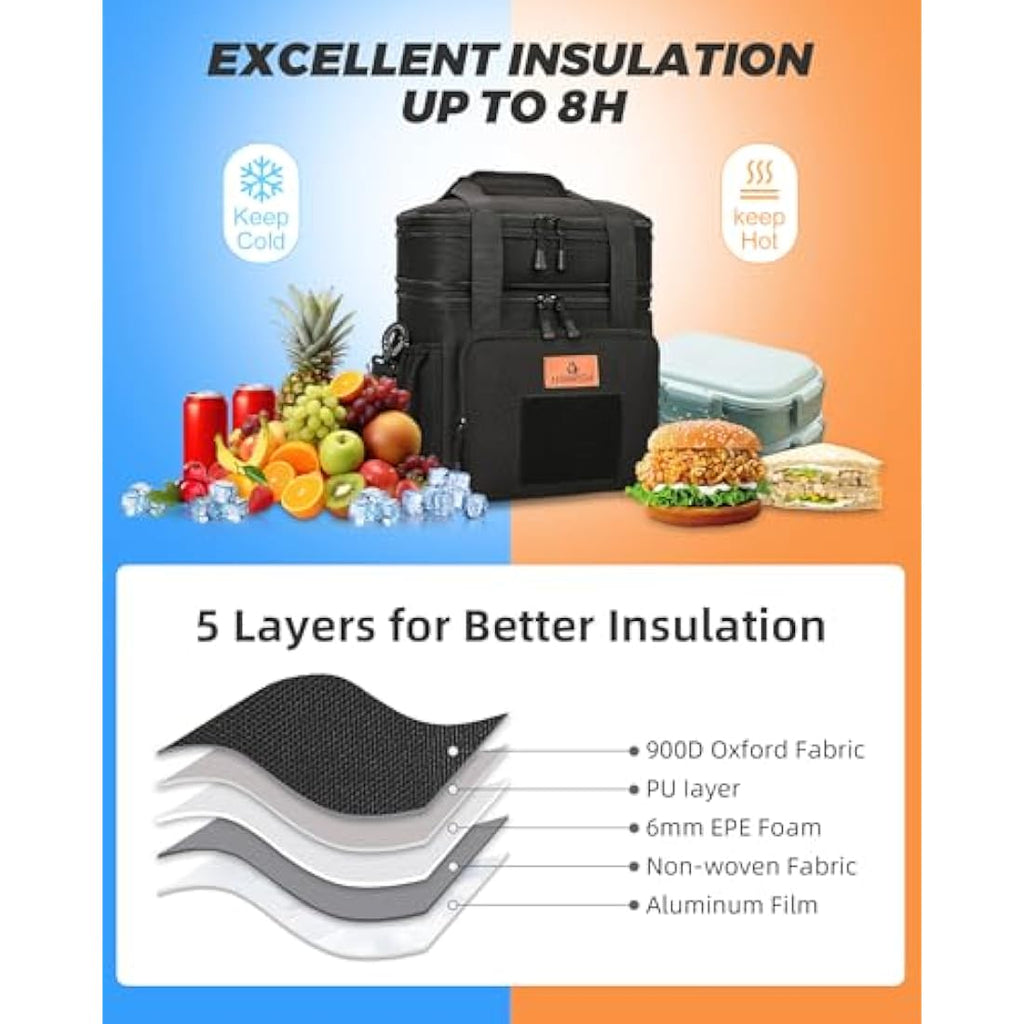 HSHRISH Large Insulated Lunch Bag | 22L Leakproof Cooler for Men – Black