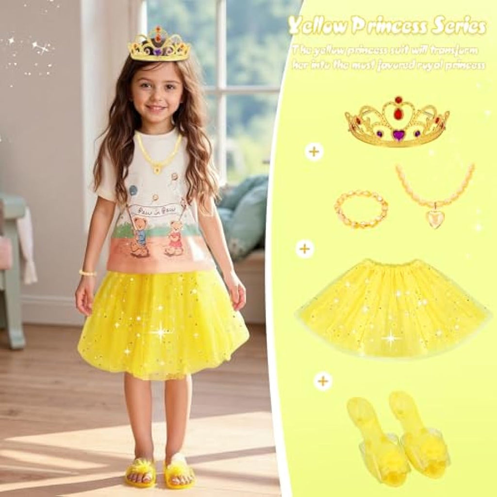 Jolof Store Princess Dress Up Set – 3 Pairs of Shoes, Skirts & Tiaras