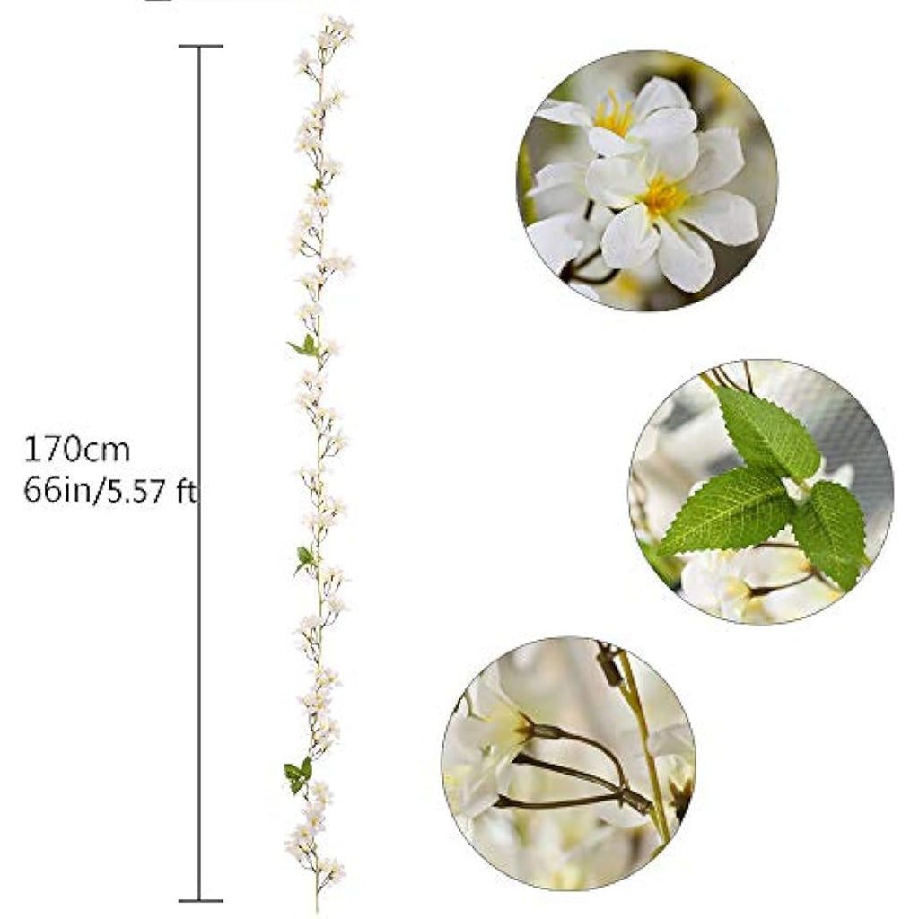 JUSTOYOU 2 Pcs Artificial Cherry Blossom Vine | 5.7FT Silk Sakura Garland