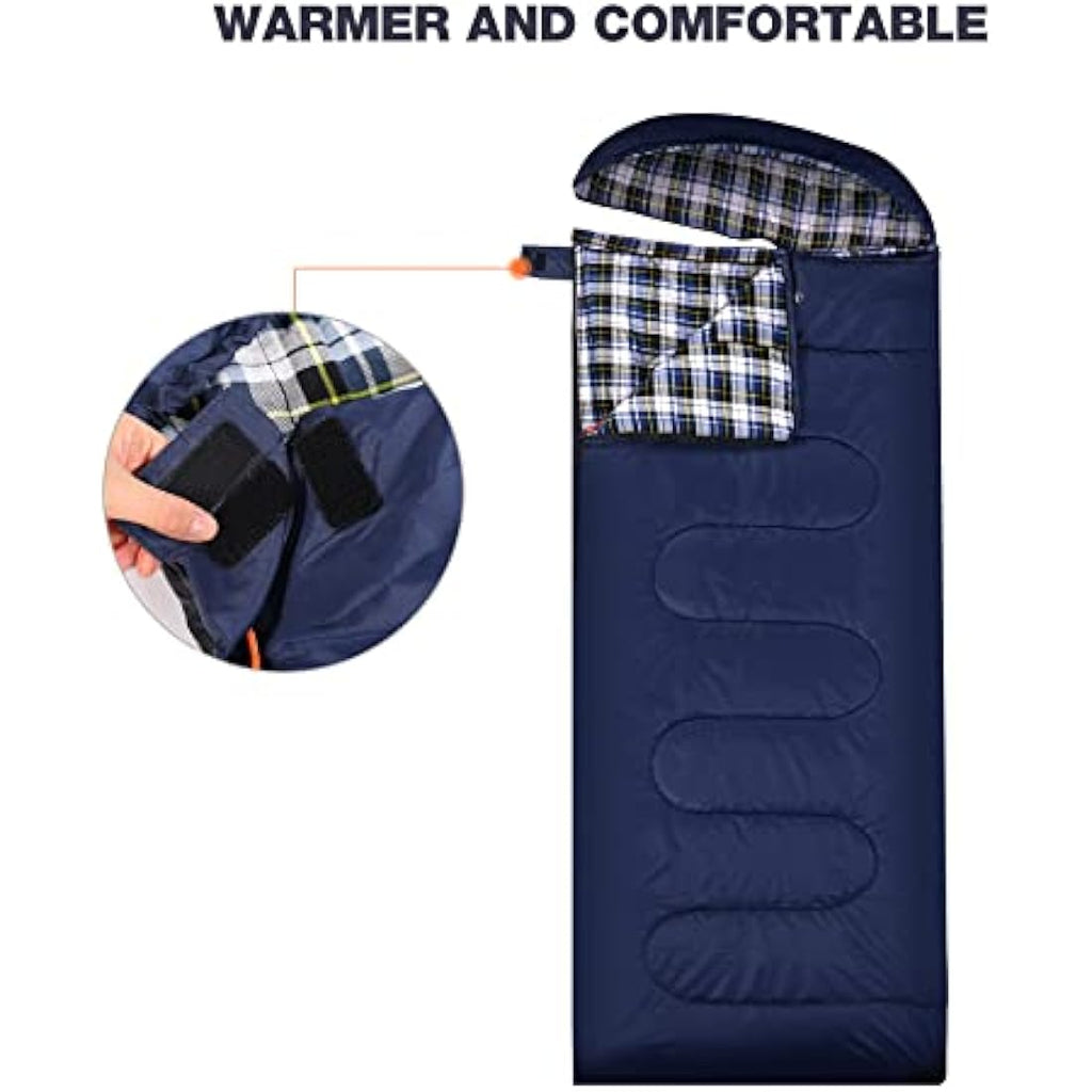 REDCAMP Cotton Sleeping Bag with Flannel Liner and Removable Pillow